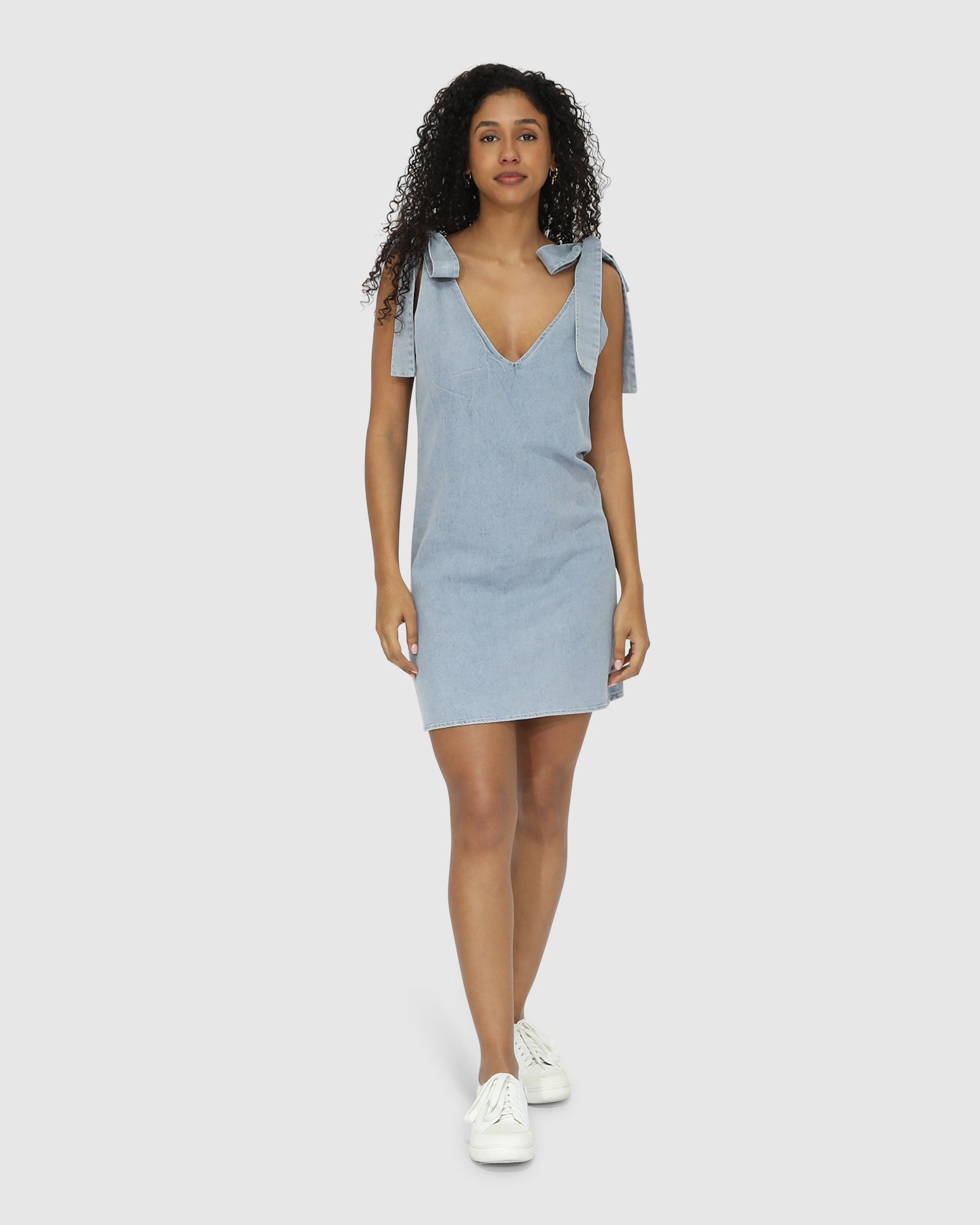 Women | Burning Love Tie Shoulder Mini Dress | Stonewash
