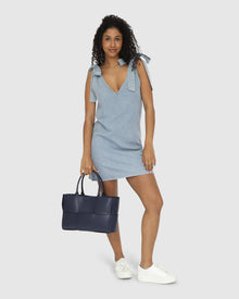 Women | Burning Love Tie Shoulder Mini Dress | Stonewash
