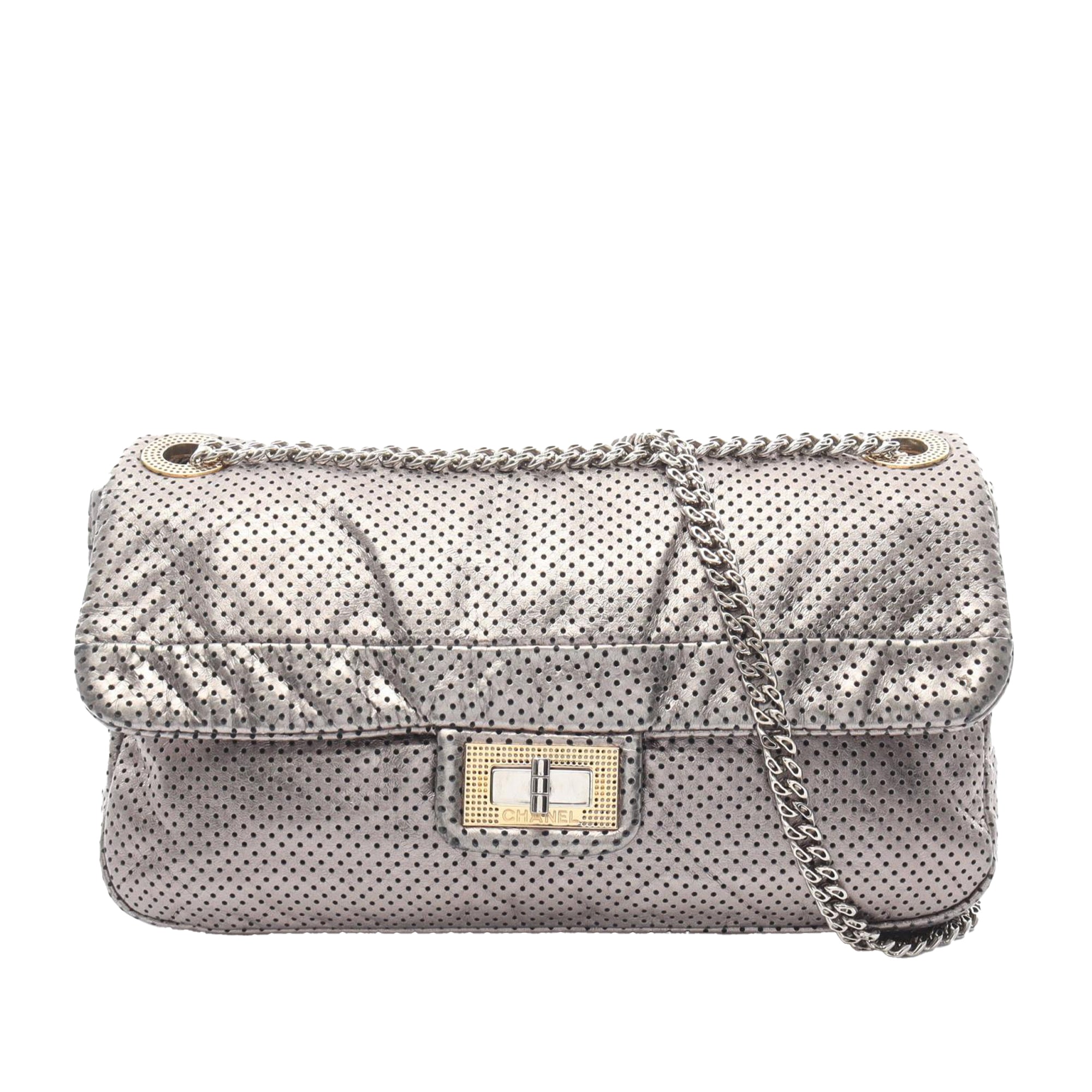 Chanel | Pre-Owned Reissue Perforated Calfskin Drill Flap | Silver