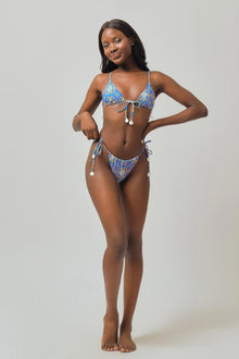 Women | Liv Ruched String Adjustable Bottoms | Blue Murano