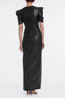 ONE33 SOCIAL | The Toby Sleek Black Vegan Leather Maxi Dress | Black