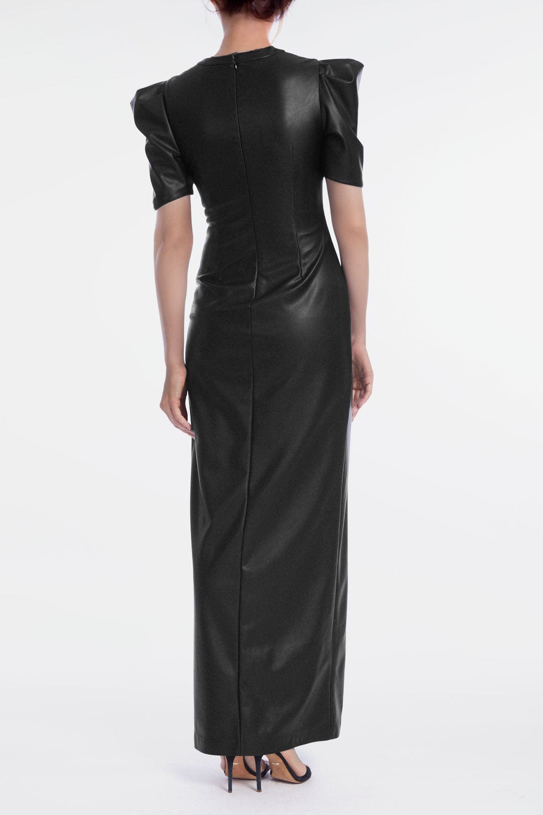 ONE33 SOCIAL | The Toby Sleek Black Vegan Leather Maxi Dress | Black
