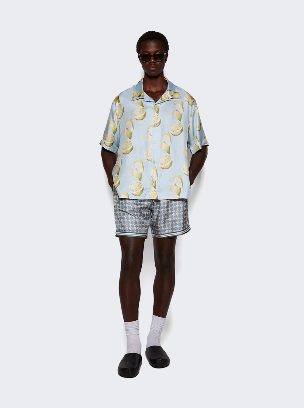 Men | Givenchy | Lemon Print Bowling Shirt | Blue & Yellow