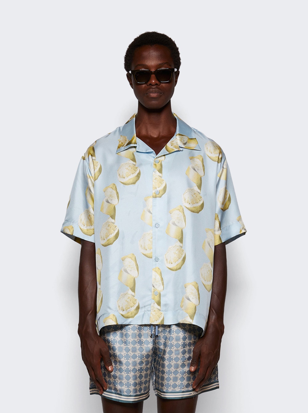 Men | Givenchy | Lemon Print Bowling Shirt | Blue & Yellow