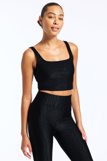 Bandier | Tempo Crop Jacquard Bra | Black