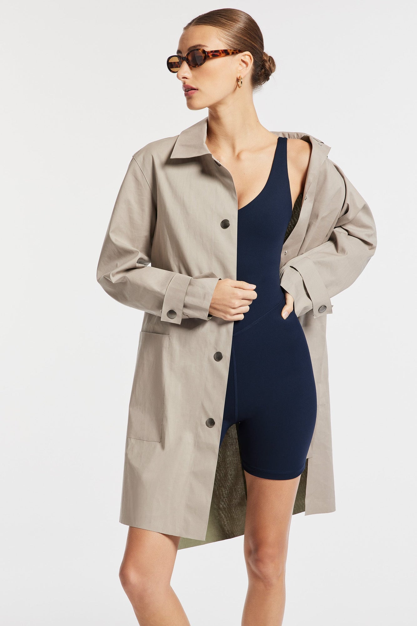 Bandier | V-Neck Tempo Short Catsuit | Navy Blazer