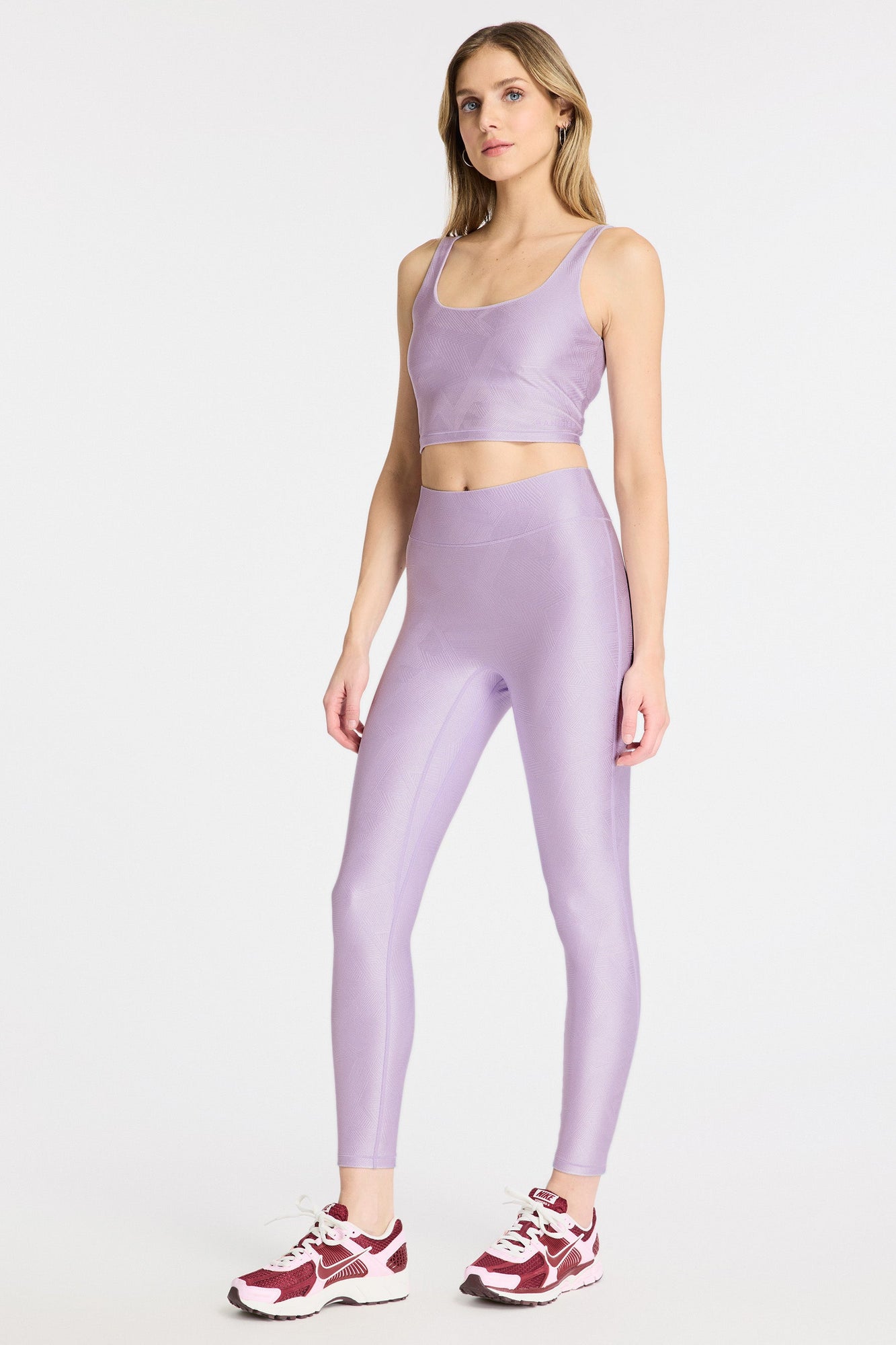 Bandier | Center Stage Geo Jacquard Legging | Lilac Haze