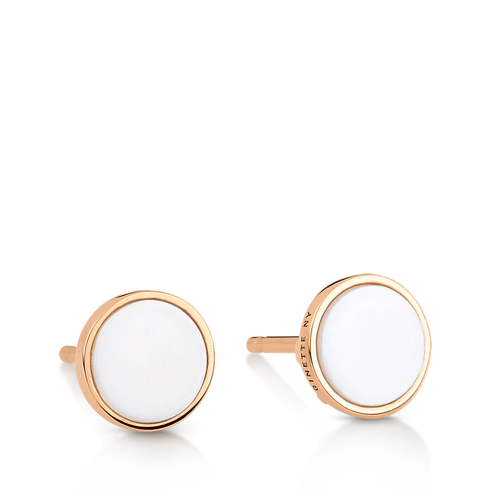 Ever White Agate Disc Studs | 18K Rose Gold