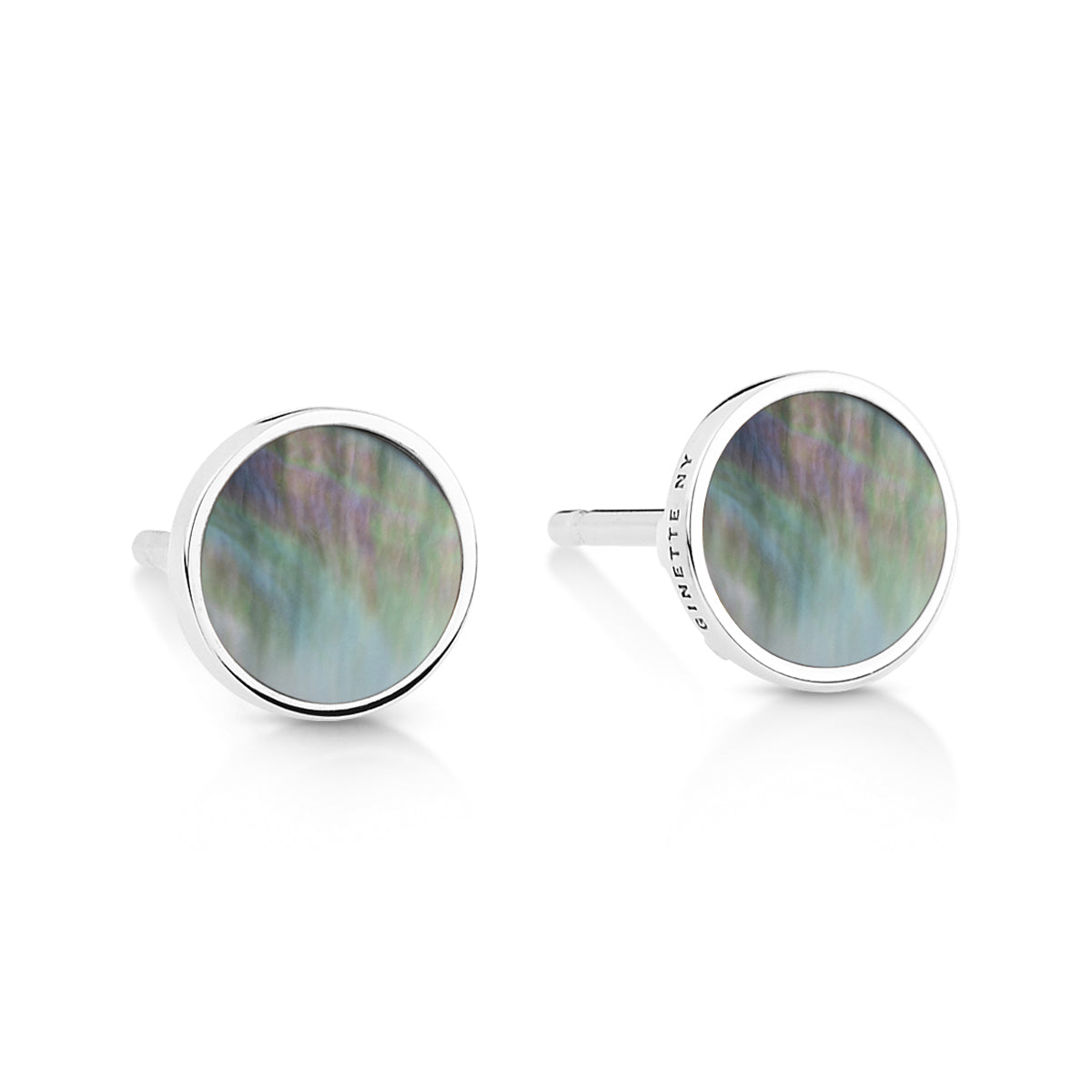 Ever Black Mother of Pearl White Gold Disc Studs | 18K White Gold