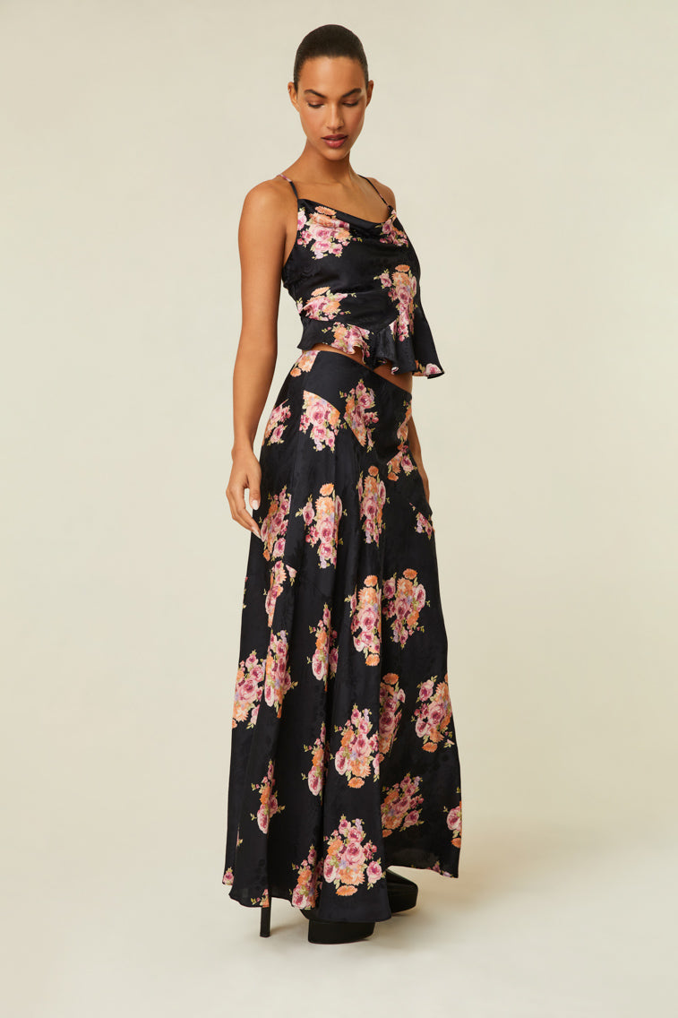 Womens | Booker Floral Maxi Skirt | Black Pearl