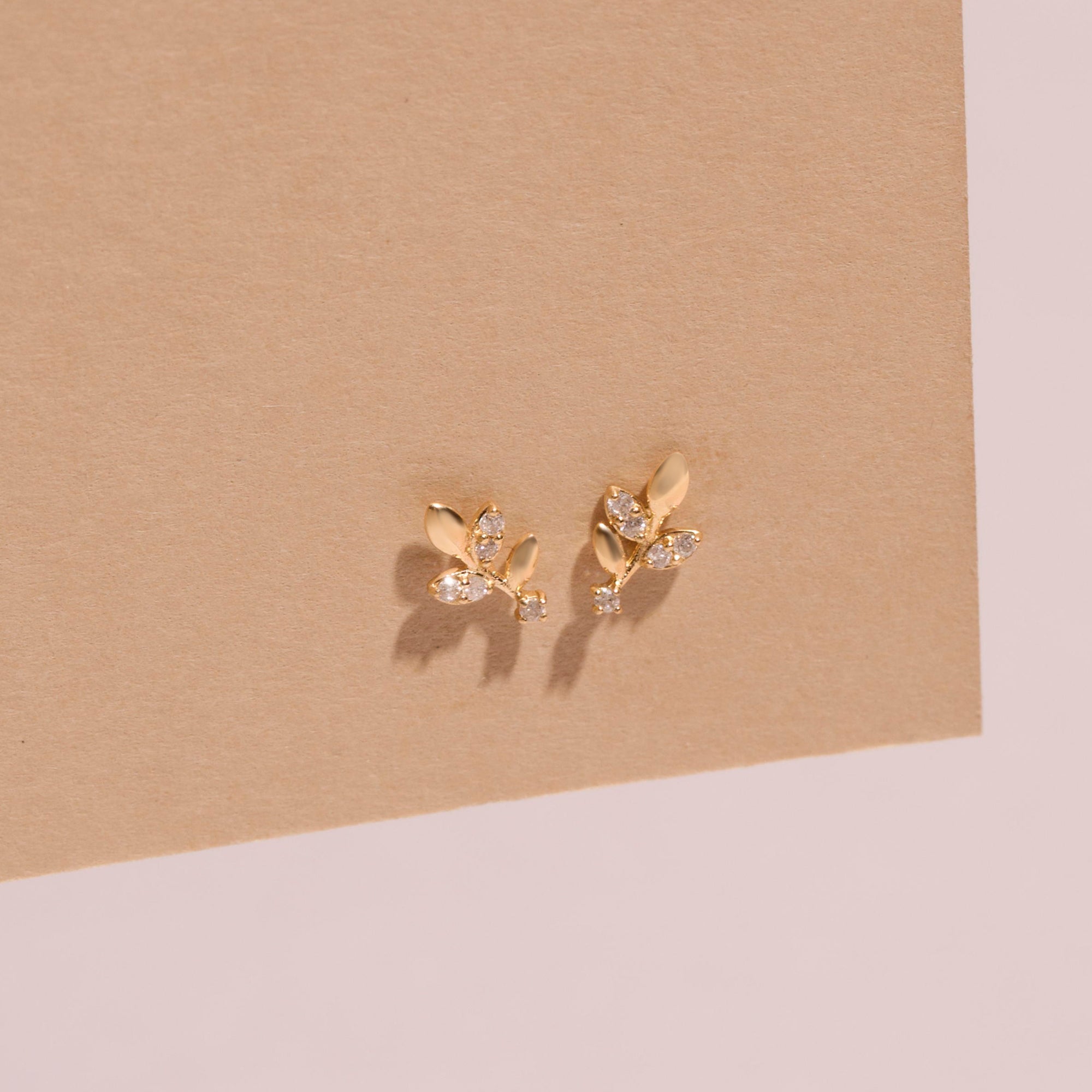 Pair | Branch Diamond Studs | 14K Solid Yellow Gold