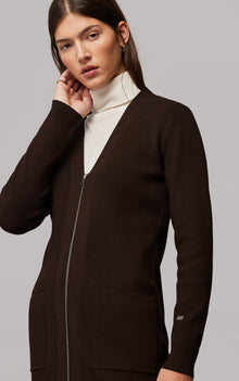 Brigida Semi-Fitted Sustainable Knitted Ribbed Cardigan | Oak