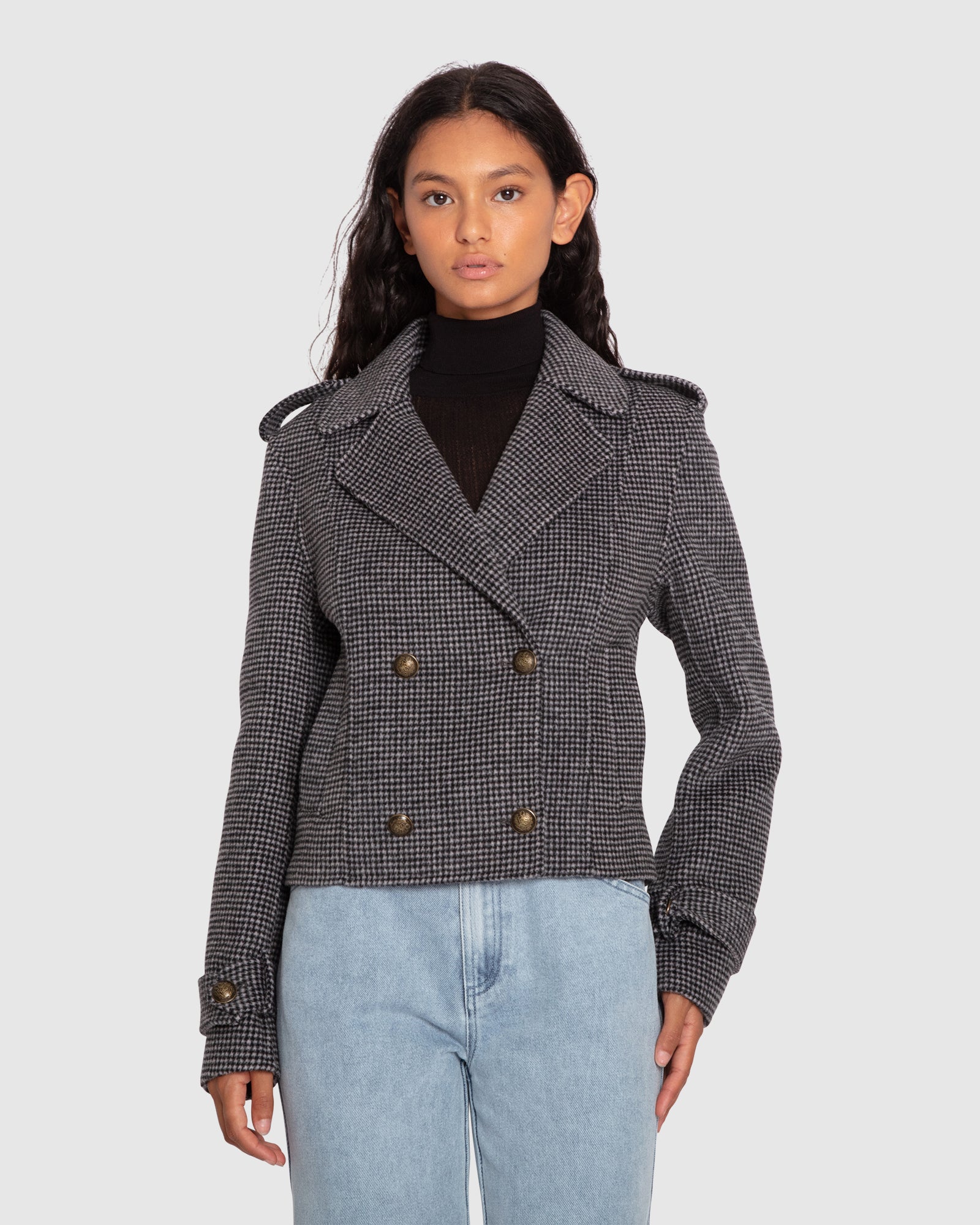 Women | Better Off Wool Blend Military Peacoat | Black/White