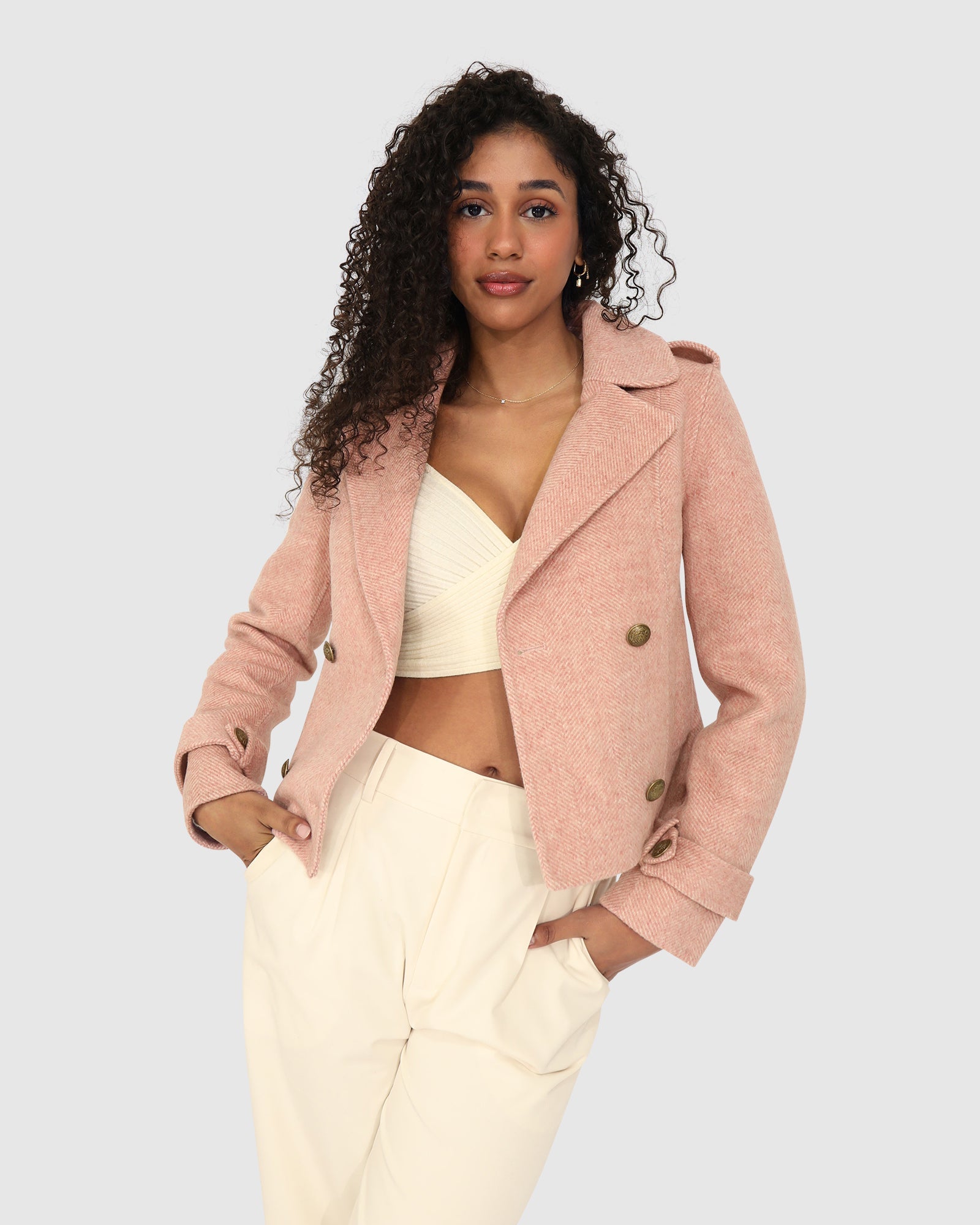 Women | Better Off Wool Blend Military Peacoat | Blush