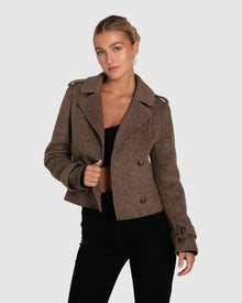 Women | Better Off Wool Blend Military Peacoat | Walnut