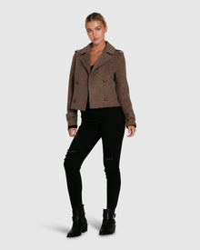 Women | Better Off Wool Blend Military Peacoat | Walnut