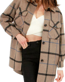 Women | Back Together Wool Blend Belted Shacket | Oat Plaid