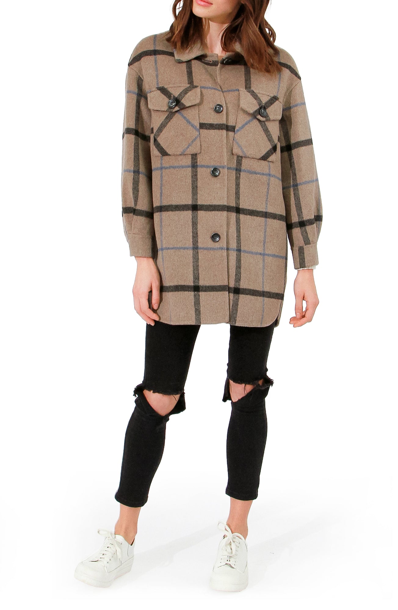 Women | Back Together Wool Blend Belted Shacket | Oat Plaid
