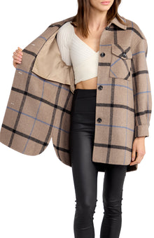 Women | Back Together Wool Blend Belted Shacket | Oat Plaid