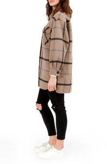 Women | Back Together Wool Blend Belted Shacket | Oat Plaid