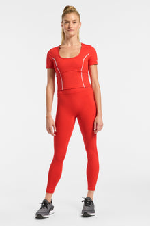 Barrys X Bandier | Crop Contrast Seam Short Sleeve T-Shirt | Fiery Red/White