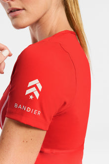 Barrys X Bandier | Crop Contrast Seam Short Sleeve T-Shirt | Fiery Red/White