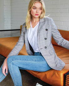 Women | Too Cool For Work Plaid Blazer | Charcoal