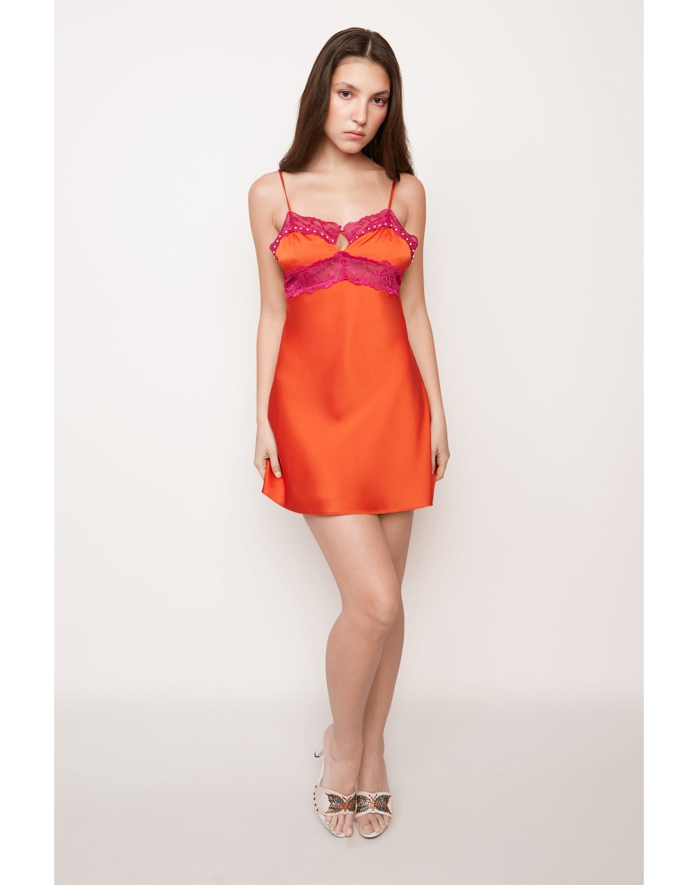 Babydoll Slip Dress | Orange/Magenta