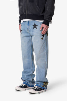 Baggy Camo Star Patch Denim | Medium Blue