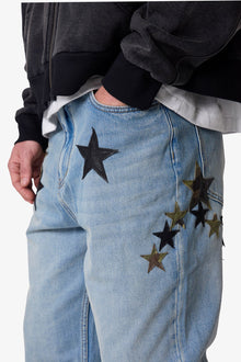 Baggy Camo Star Patch Denim | Medium Blue