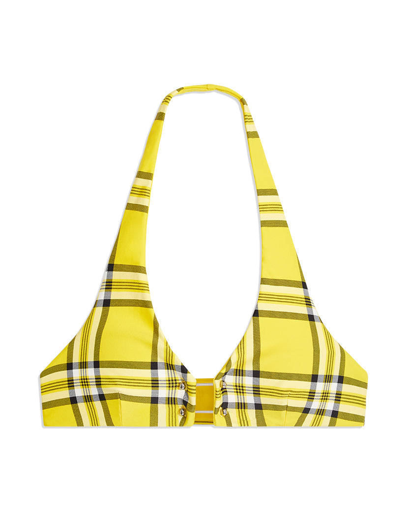 Barbell 90's Plaid Halter Bikini Top | Vibrant Yellow