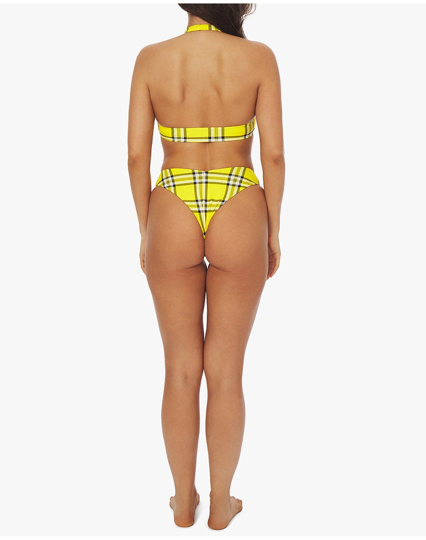 Barbell 90's Plaid Halter Bikini Top | Vibrant Yellow