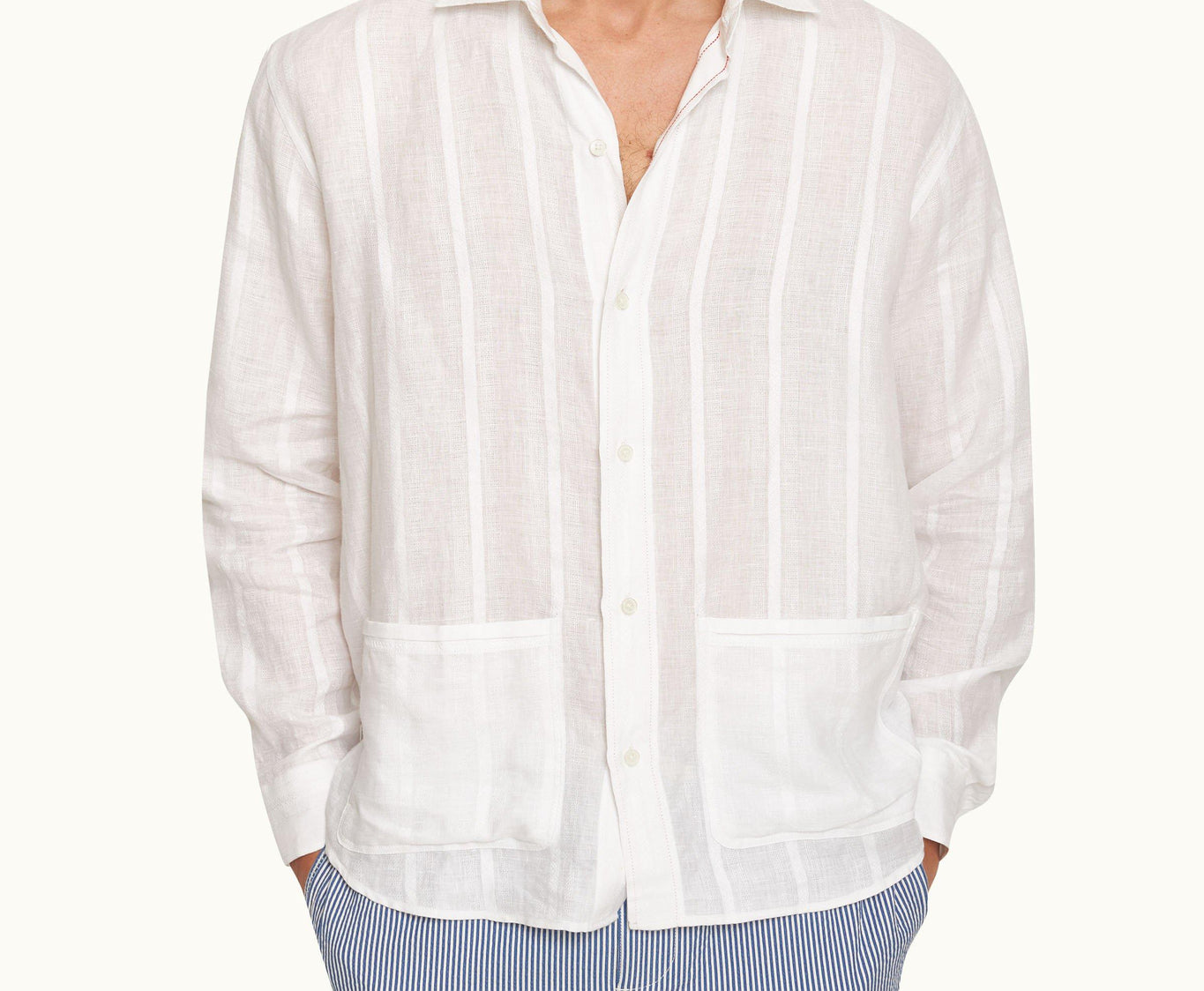 Barkley Tonal Waffle Stripe Linen Resort Overshirt Woven | White