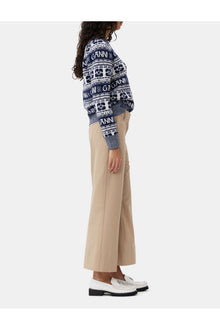 Beige Drapey Melange Cropped Trousers | Safari