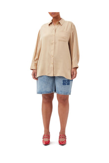 Beige Washed Satin Shirt | Safari