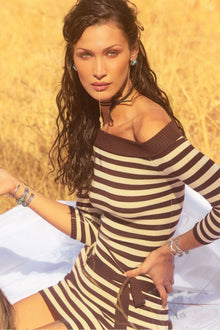 BELLA HADID Saloon Knit Mini Dress Cowboy Stripe
