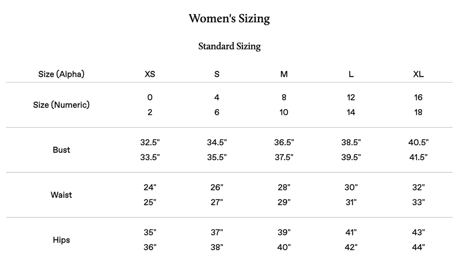 Product size guide