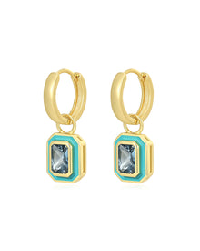 Bezel Huggies | Turquoise/Cubic Zirconia | Gold