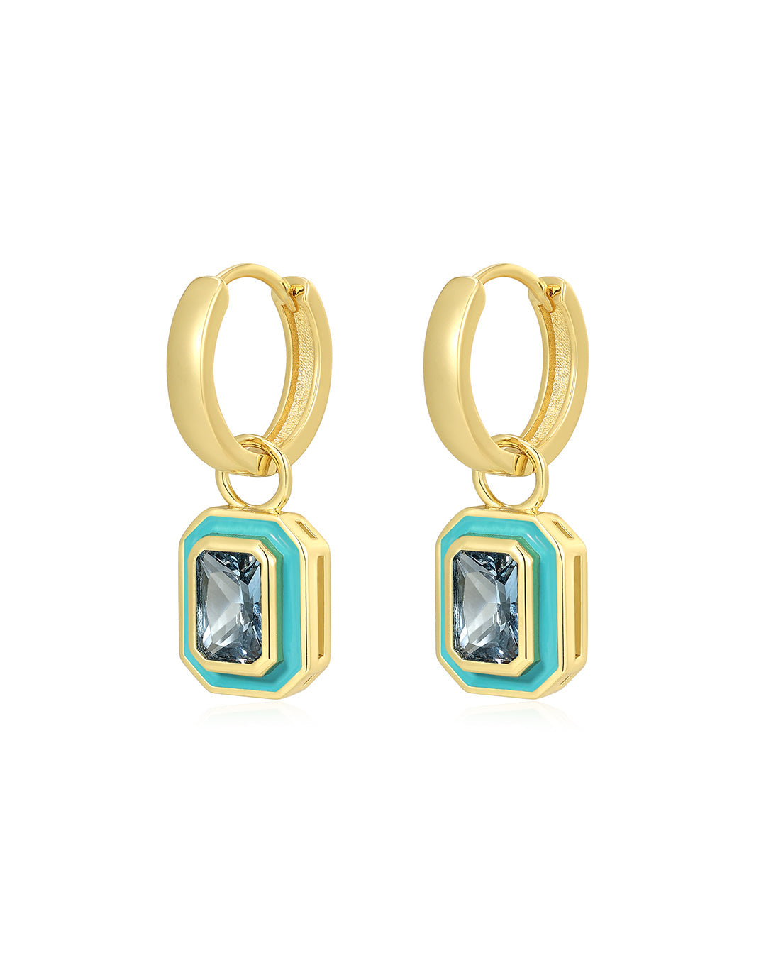 Bezel Huggies | Turquoise/Cubic Zirconia | Gold