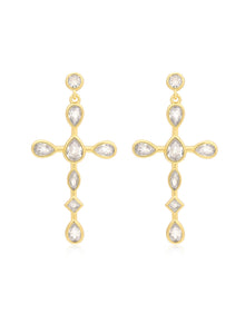 Bezel Stone Cross Studs | Cubic Zirconia | Gold