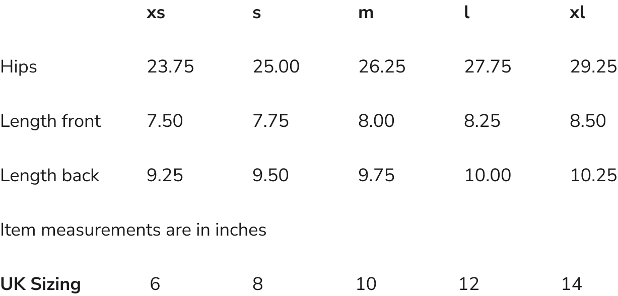 Product size guide