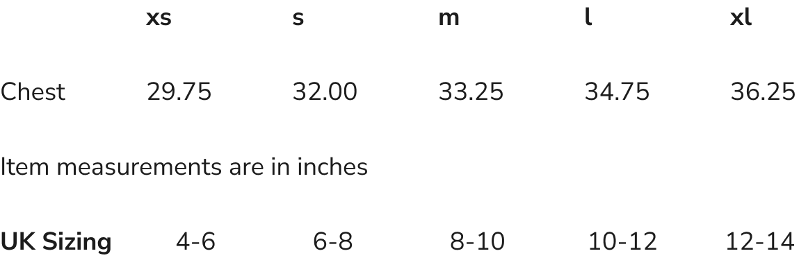 Product size guide