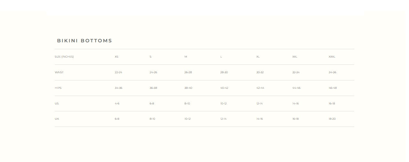 Product size guide