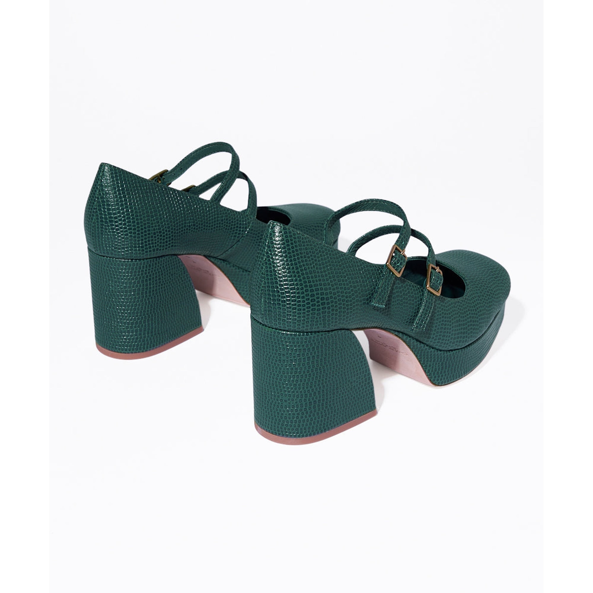 Bizzy Retro Inspired Chunky Strapped Heel | Emerald