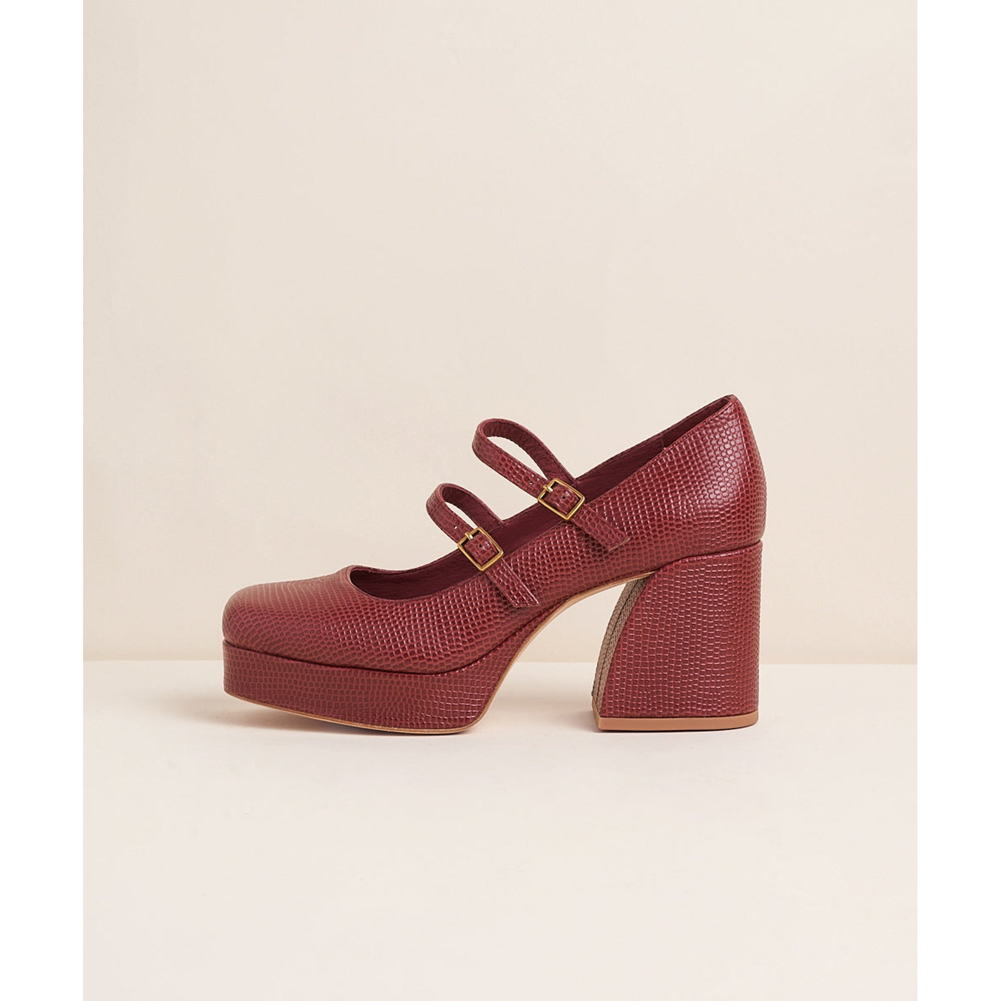 Bizzy Retro Inspired Chunky Strapped Heel | Merlot