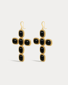 The Midnight Mesa Cross Earrings | Black Agate | Gold