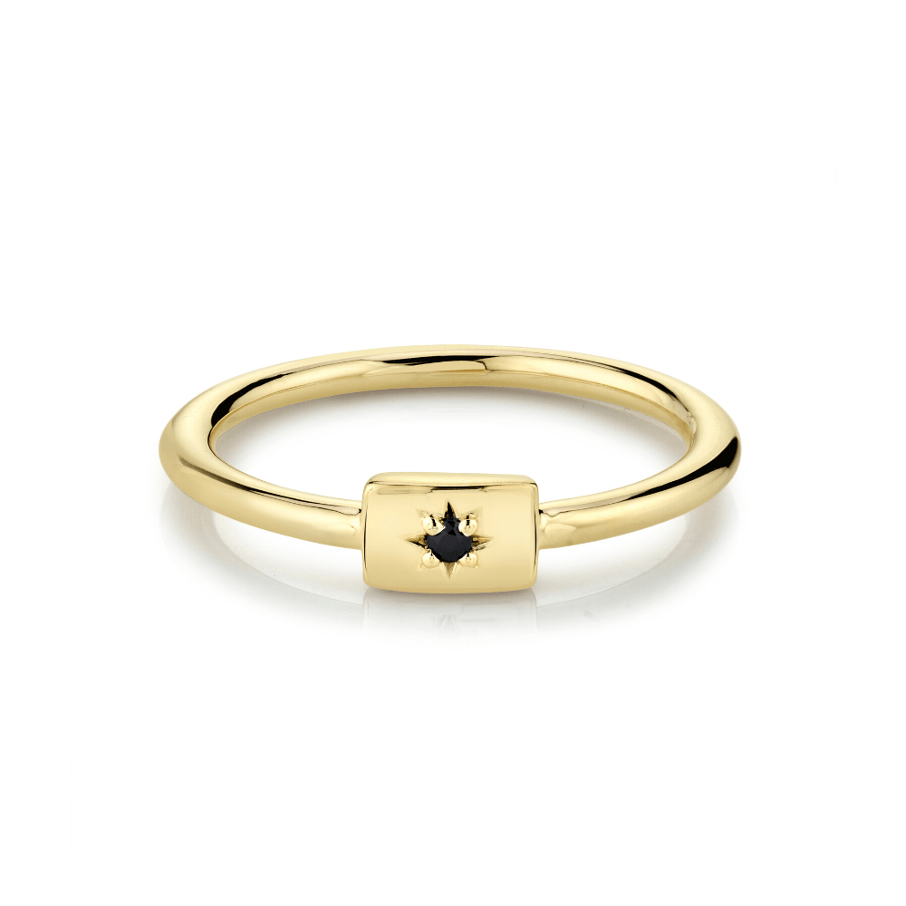 Women | Black Spinel Plate Stacking Ring – August | 14k Yellow Gold