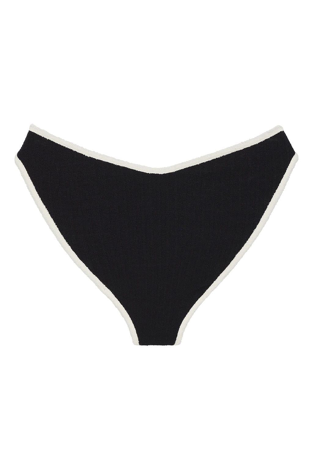 Added Coverage Lulu Bikini Bottom | Black Cream Binded Terry Rib