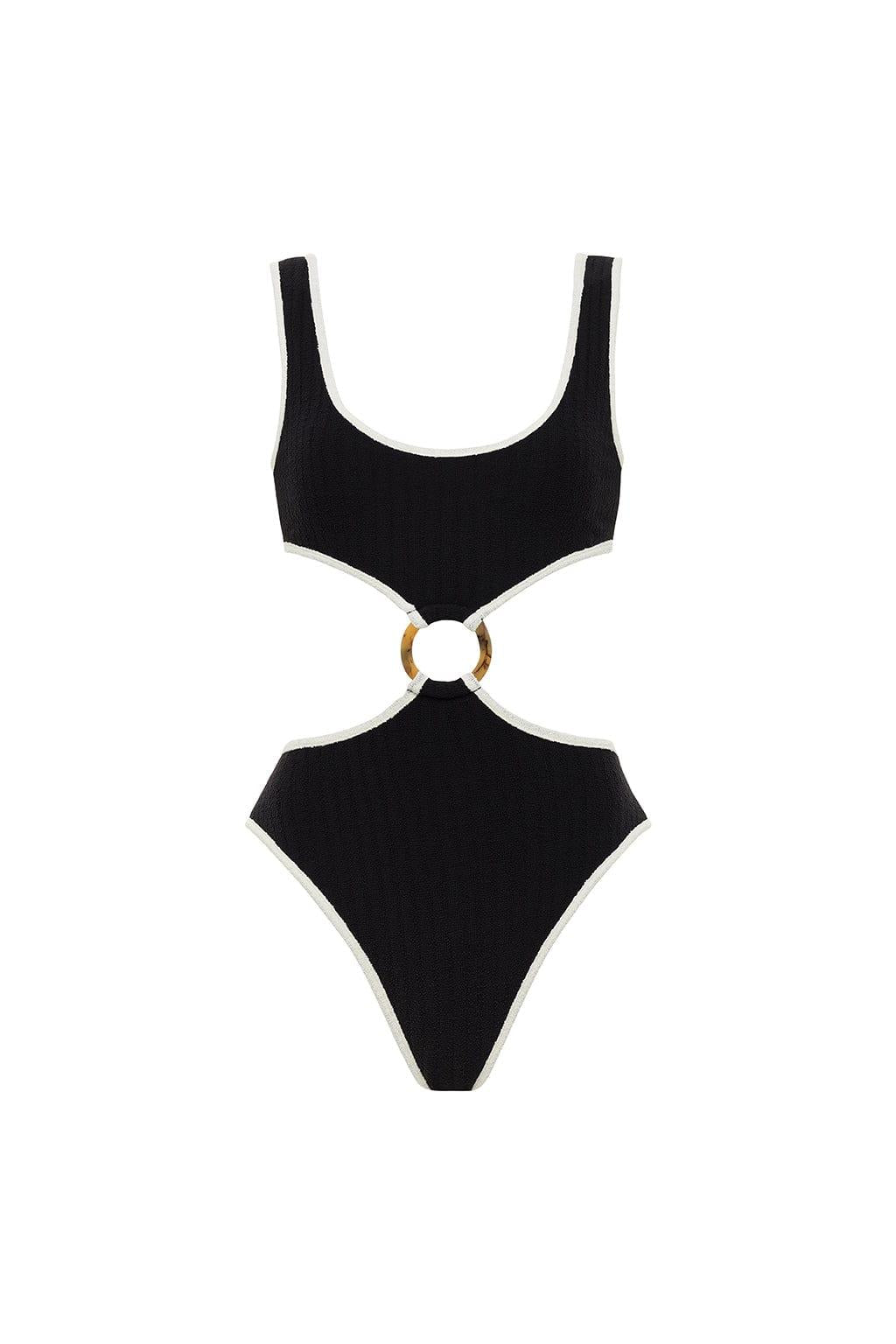 (Cream Binded) Ky One-Piece | Black Cream Binded Terry Rib