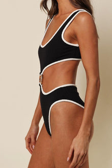 (Cream Binded) Ky One-Piece | Black Cream Binded Terry Rib